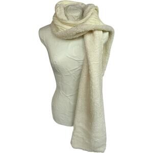 Womens White Long Scarf Chunky Cable Knit Reversible Faux Shearling Winter Warm